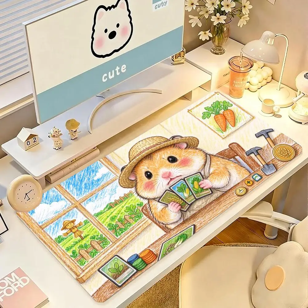 Hamster Painting Art Studio Play Mat Smooth Cloth Thick Rubber Base For Kids Study Room Decor