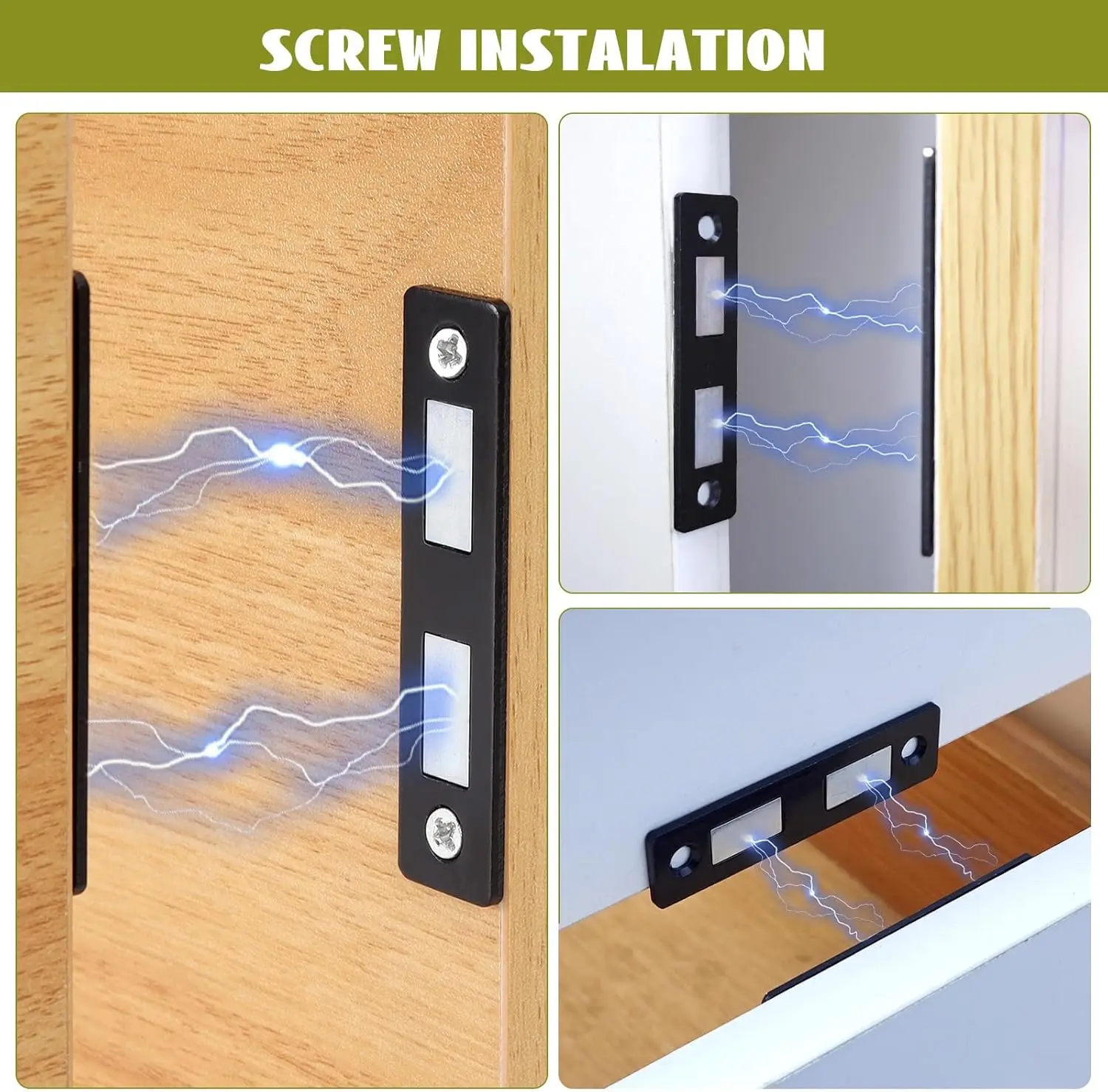 Ultra Thin Cabinet Door Magnetic Catch, Strong Door Magnets and Adhesive Magnet Kitchen Drawer Latch Locks for Cabinet Closure