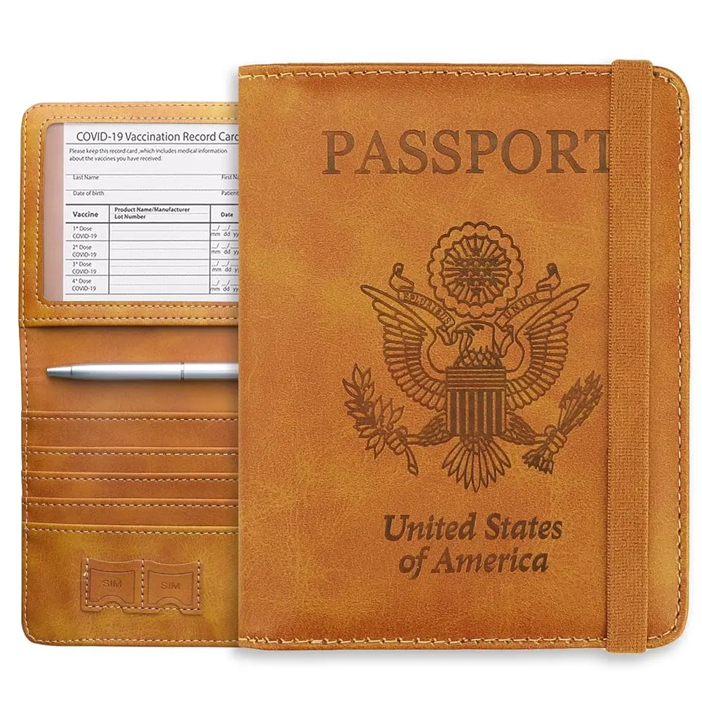 

Кошелек для паспорта с защитой от RFID, чехол для паспорта из искусственной кожи, держатель для карт с ручкой и прозрачным слотом для карт, для женщин и мужчин.