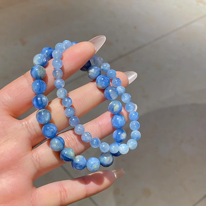 

Minar Chinese Style 6mm 8mm Blue Color Natural Stone Beaded Elastic Strand Bracelets for Women Girl Handmade Birthday Gifts