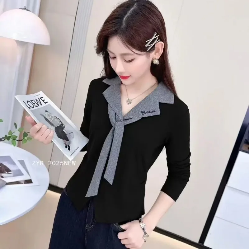 

Женская одежда, весенне-осенняя модная повседневная однотонная женская одежда с круглым вырезом и длинным рукавом, универсальные темпераментные тонкие пуловеры для