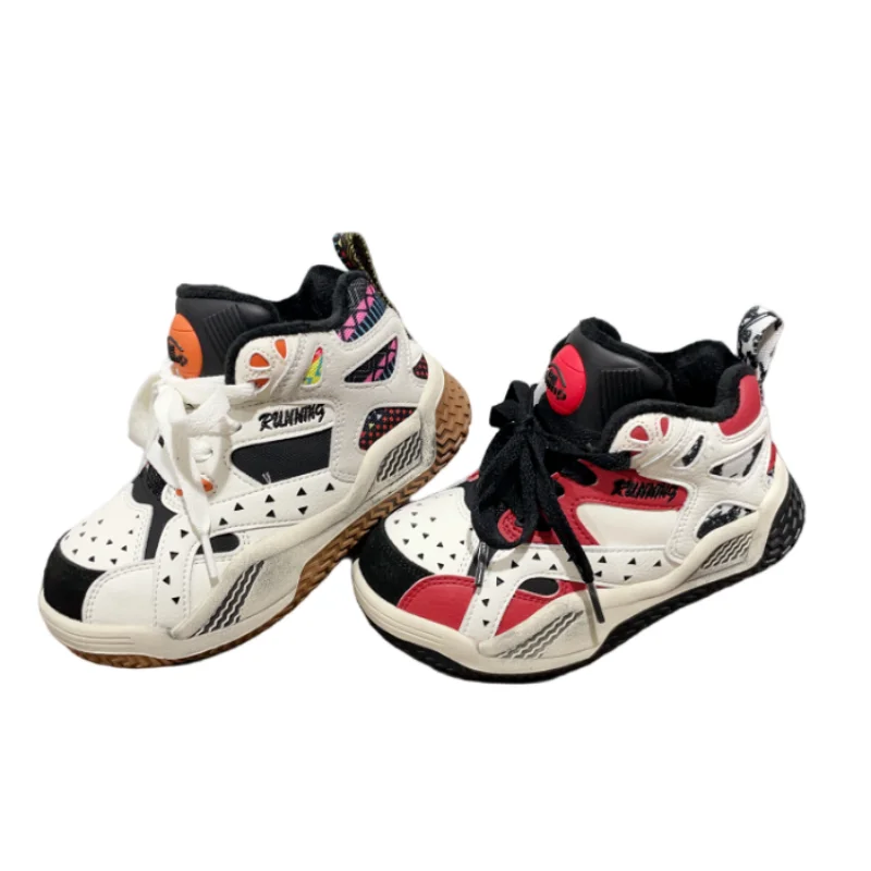 2026 Winter Genuine Leather Children Basketball Shoes Boy Warmth High Top Casual Shoes Girls Fashion Sports Shoes Size 26-37