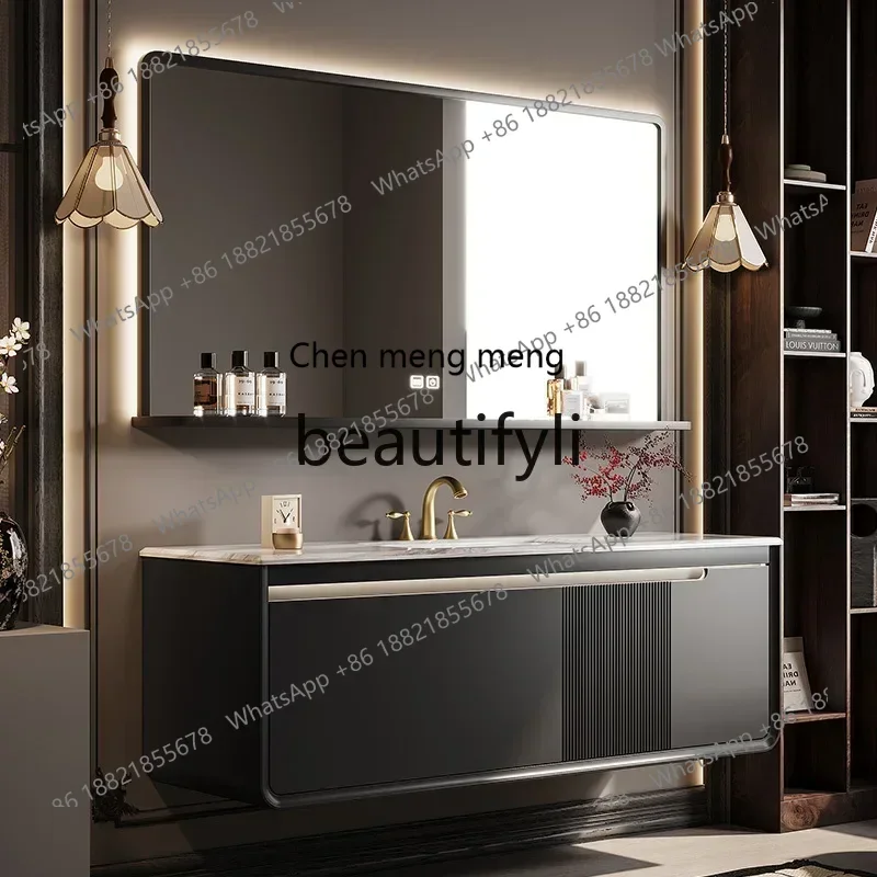 ss8350 French retro luxury stone bathroom cabinet combination bathroom rock slab hot bending integrated basin face cabinet