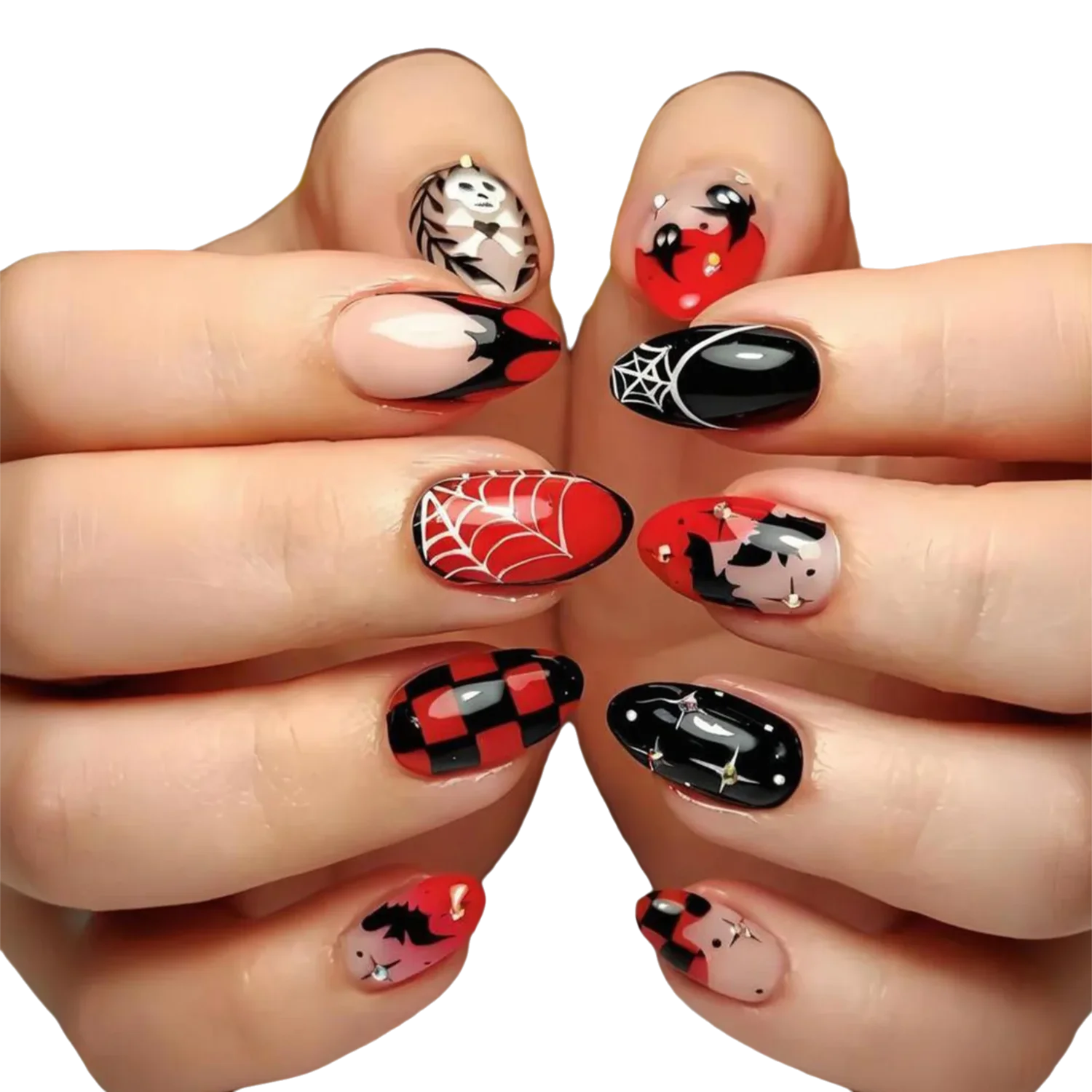 

24Pcs Halloween Press on Nails Spider Bat Skeleton Ghost Full Coverage Nail Tips for Women&Girl Removable Wearable False Nail