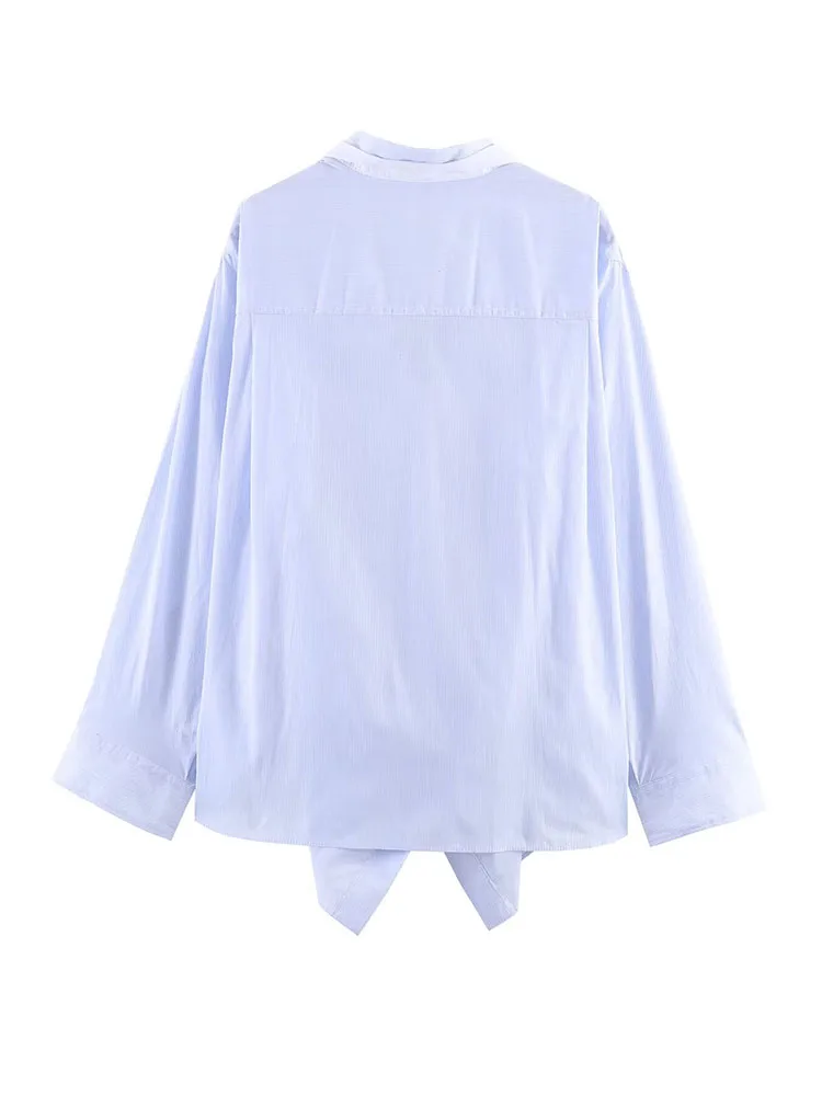 

Женская модная повседневная рубашка с длинным рукавом, в полоску, с отложным воротником, свободного кроя, приталенная, весенняя, шикарная, в стиле High Street