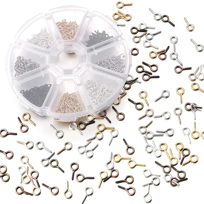 400-800pcs/Box 4 Colors Small Eye Screw Pins Metal Eyepin Hooks Eyelets Screw Threaded Clasps For DIY Jewelry Making Supplies