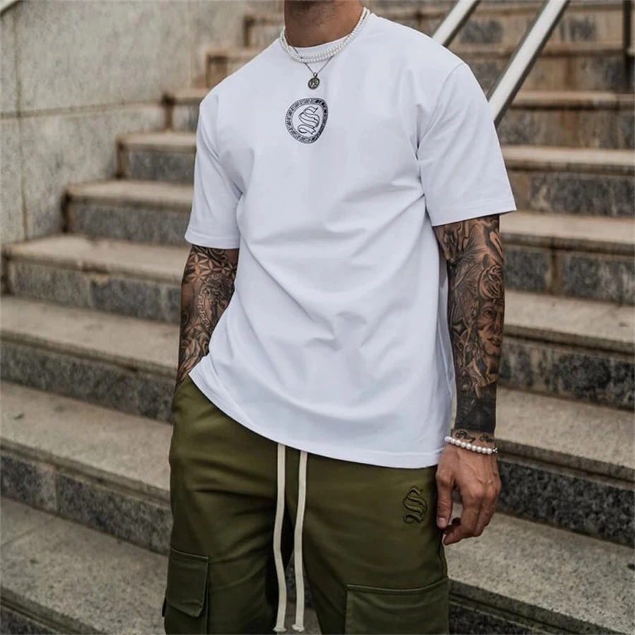 Summer New Men's Brand Cotton Loose Fitness T-Shirt Men's Gym Training Sweat Absorption Sports Short Sleeve Casual Black Tops