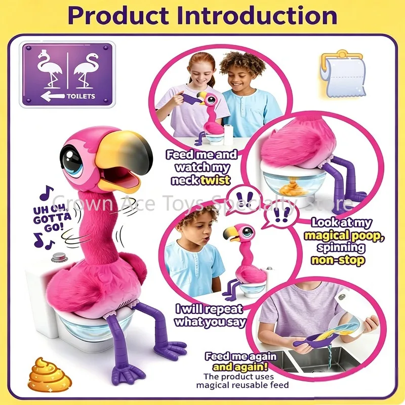 Original Little Live Pets Gotta Go Pink Flamingo Interactive Plush Toys Repeat Voice Feed Poops Funny Electronic Pet with Toilet