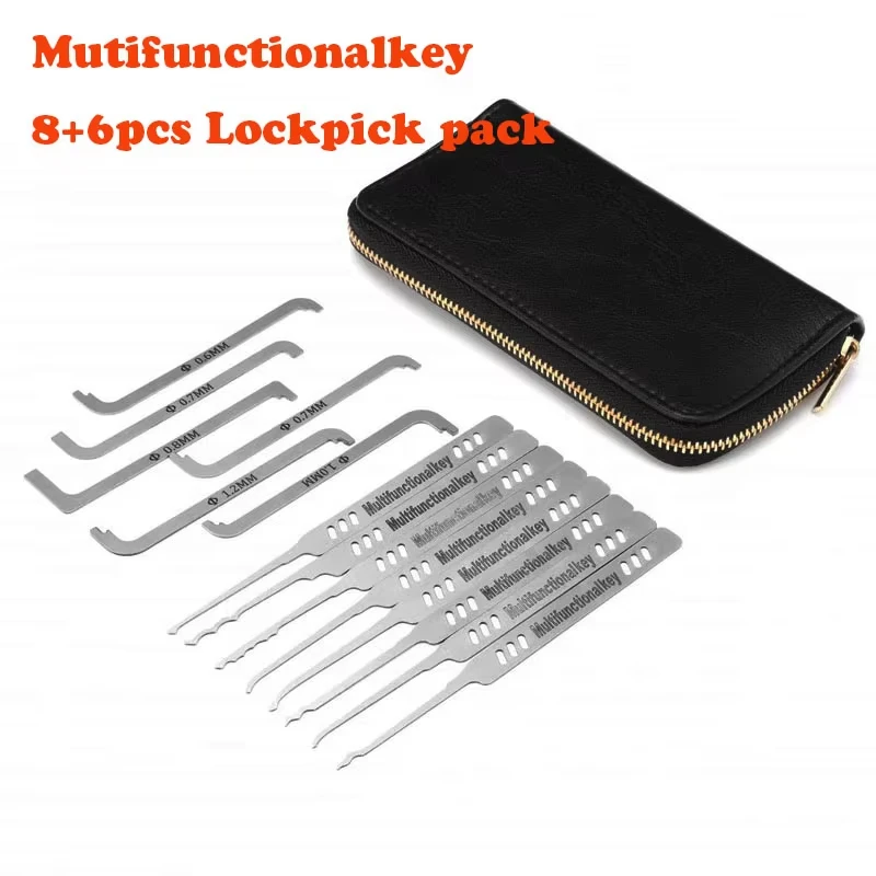 

Latest Model 8+6PCS Stainless Steel Lock Pick Set Hooks 0.6MM Thickness with 6 Tension Tool Hot in Euro отмычки для замков Picks