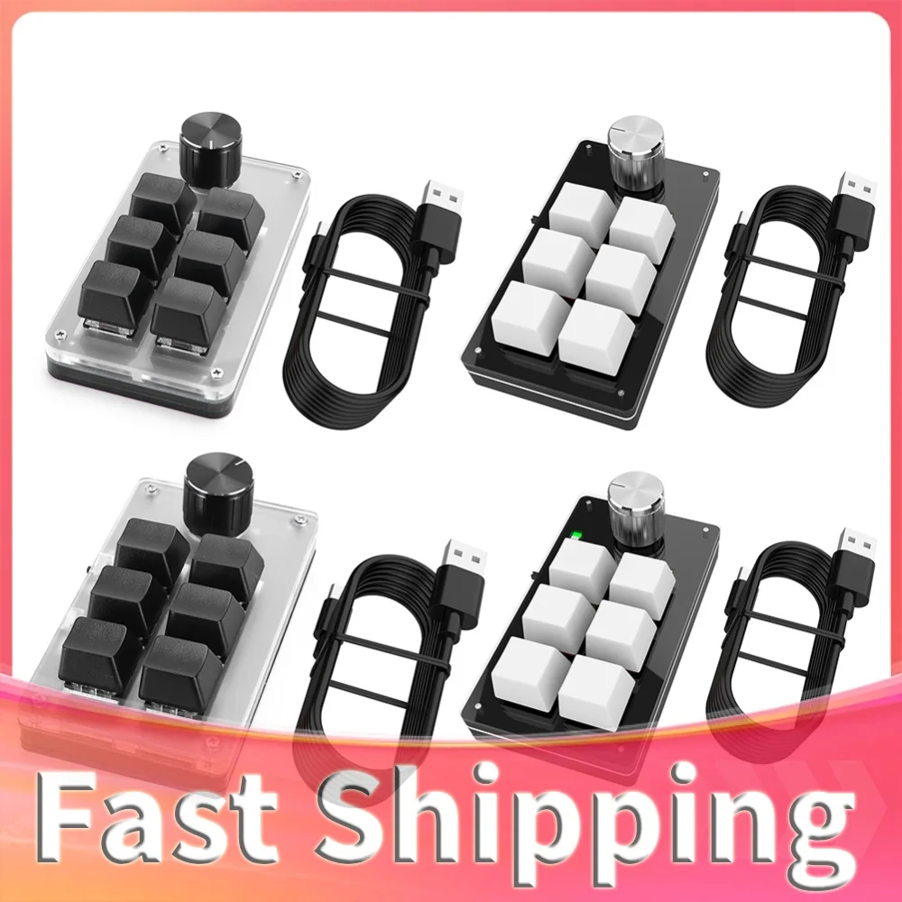 Teclado Programável com 6 Teclas e 1 Botão Rotativo, Compatível com Bluetooth/Com Fio, RGB, Botão Mini para Copiar e Colar para Macbook, PC, Laptop