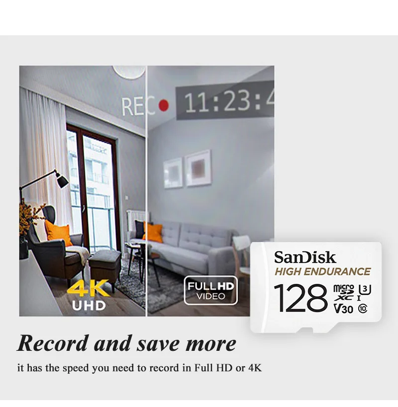SanDisk 32GB 64GB 128GB 256GB High-Endurance MicroSDXC UHS-I Karte 20000 Stunden Dauerempfindung 100MB/s 40MB/s Speicherkarte – Detail 6