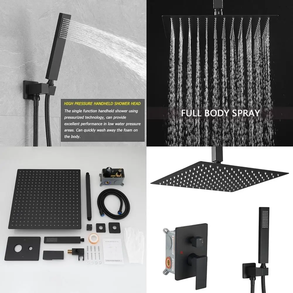 

16 Inch Ceiling Mount Rain Shower with Handheld Combo Set, Luxury High-Purity Shower System