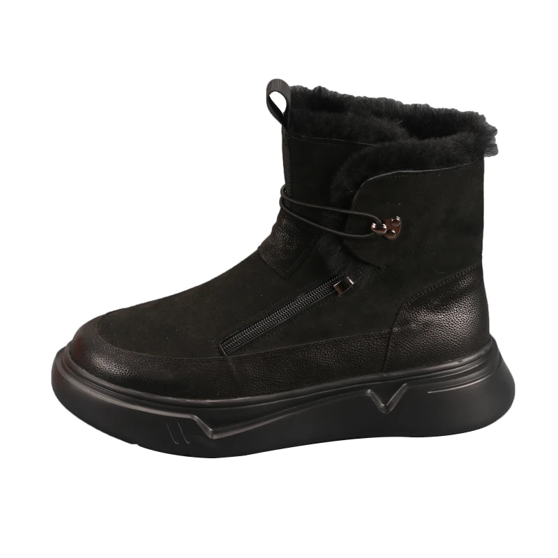 Winter men's boots: thick soles, warm snow boots, men's trend, real fur integrated motorcycle boots