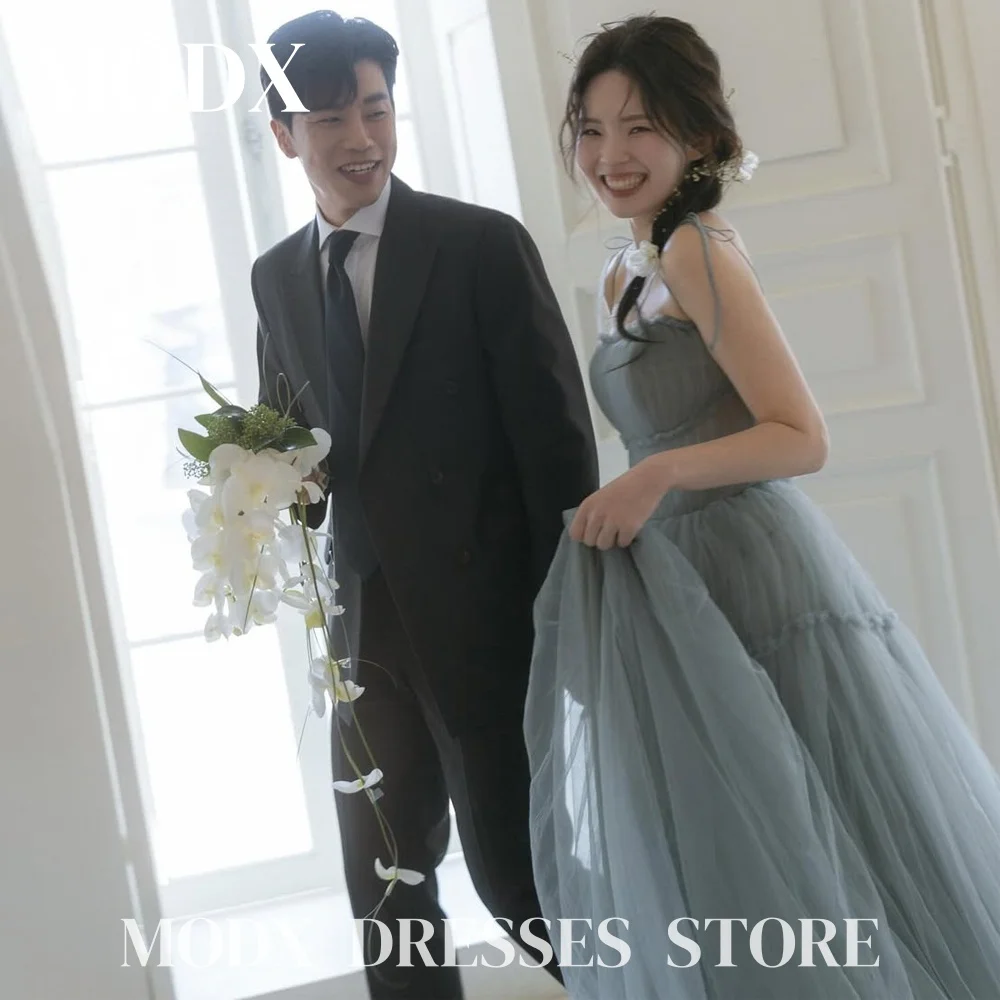 

MODX Elegant Haze Blue A-line Wedding Dresses Crape Spaghetti Strap Korea Photoshoot Floor-Length Customised Evening Gowns 2025
