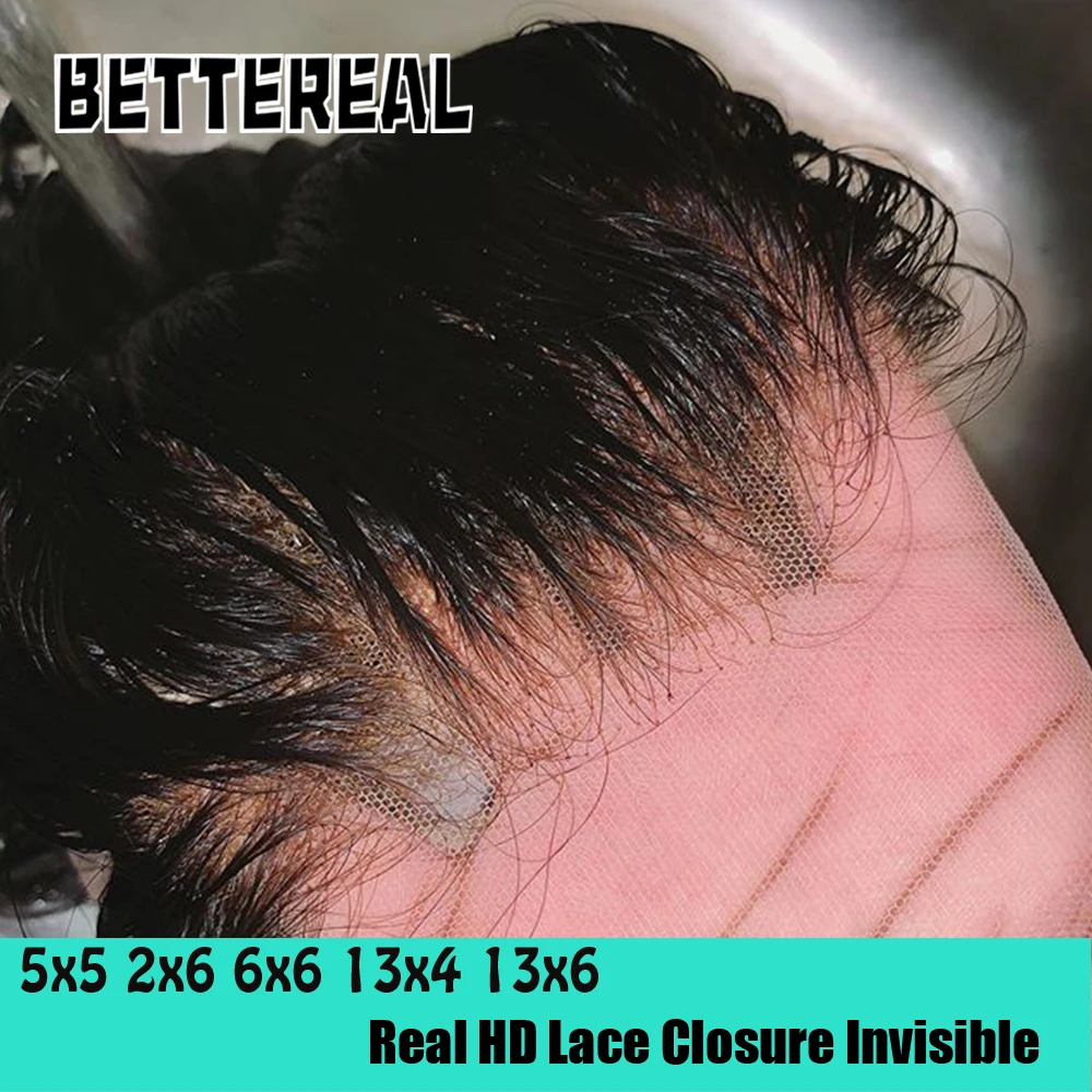 

100% Real HD 13x4 13x6 Lace Frontal Only Melt Skin Pre Plucked 2x6 5x5 6x6 Swiss Full Lace Closure Only Human Hair HD Closure