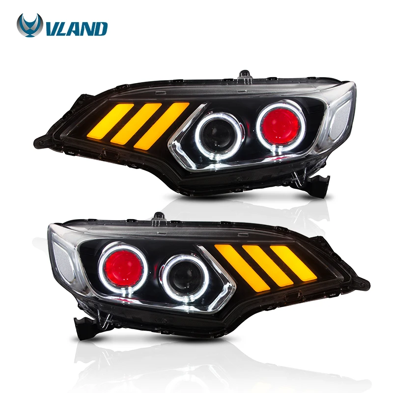 VLAND Modified LED Headlights Head Light 2014-up Sequential Car Mustang Look Headlamp For Honda jazz fit