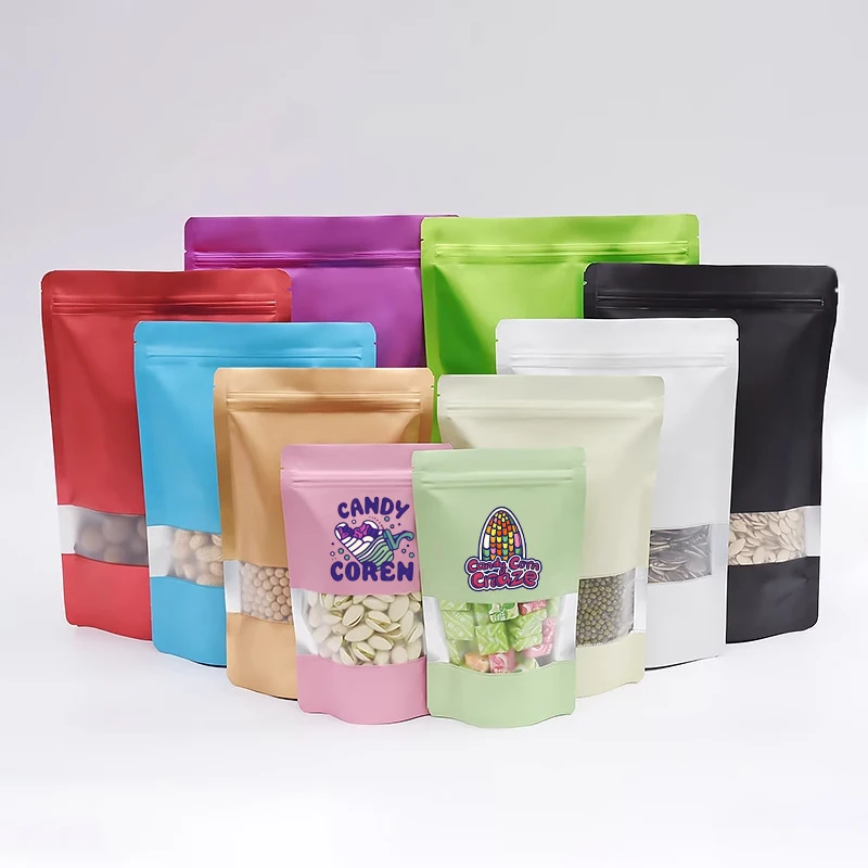 Customized printed Logo,food grade packaging bags,Aluminum foil Standing bags,with windows,Coffee,Tea,Cookies,Oats,Baby food bag