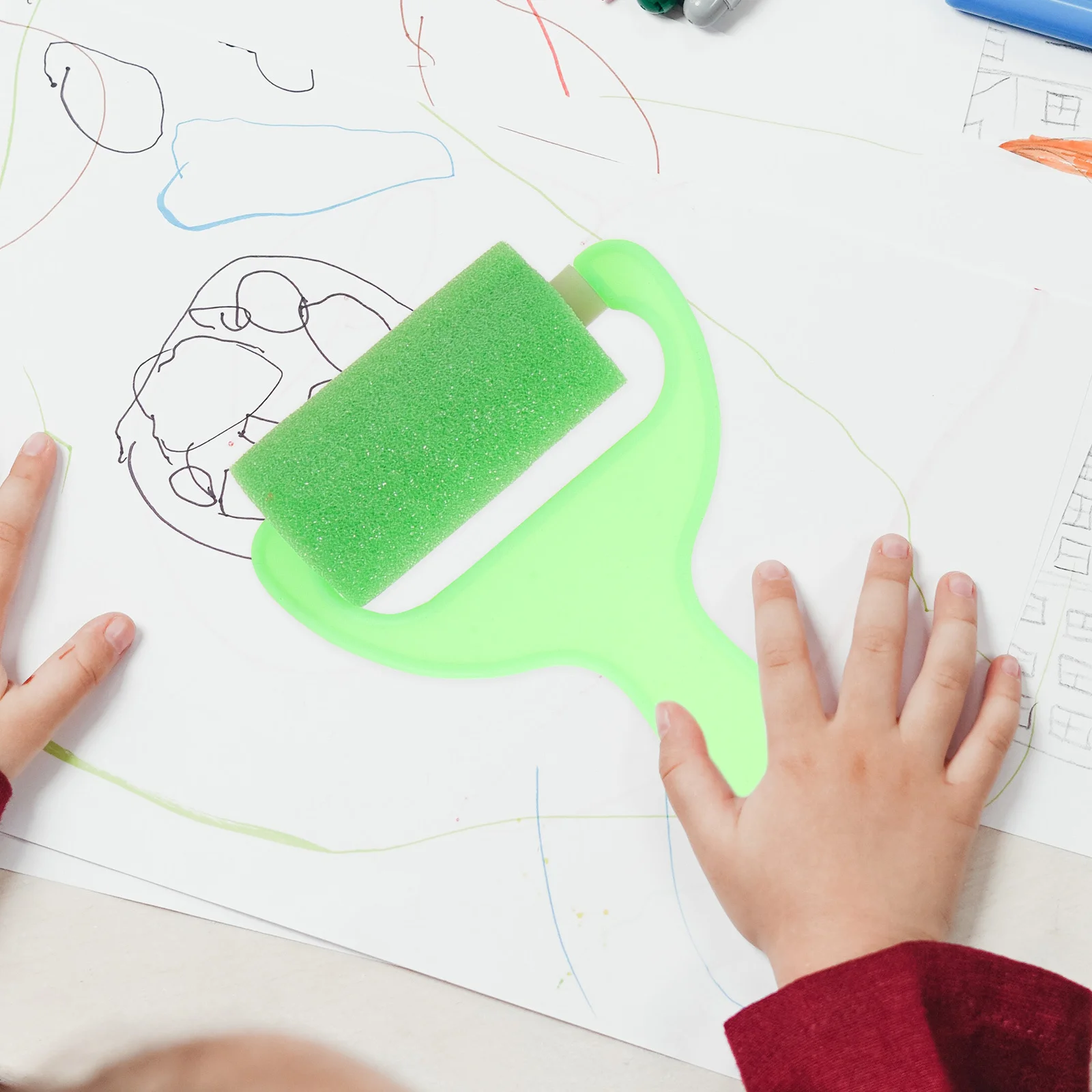 4 قطع من فرش الطلاء الإسفنجية بكرات مدمجة لرسم فئة الفن ورسم الكتابة على الجدران مجموعة أدوات إبداعية بكرة الطلاء