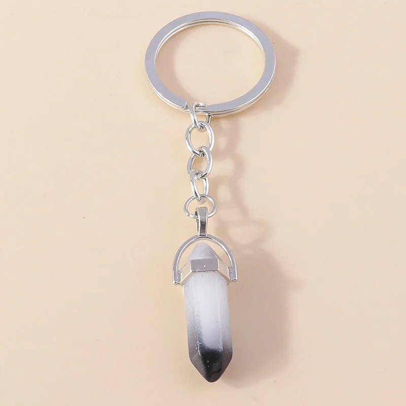 Natürliche sechseckige Säule Stein Schlüsselanhänger Frauen Männer Quarz Opal Kristall Schlüsselanhänger Auge Fatima Hand Sonne Mond Schmuck Party Geschenke – Detail 33