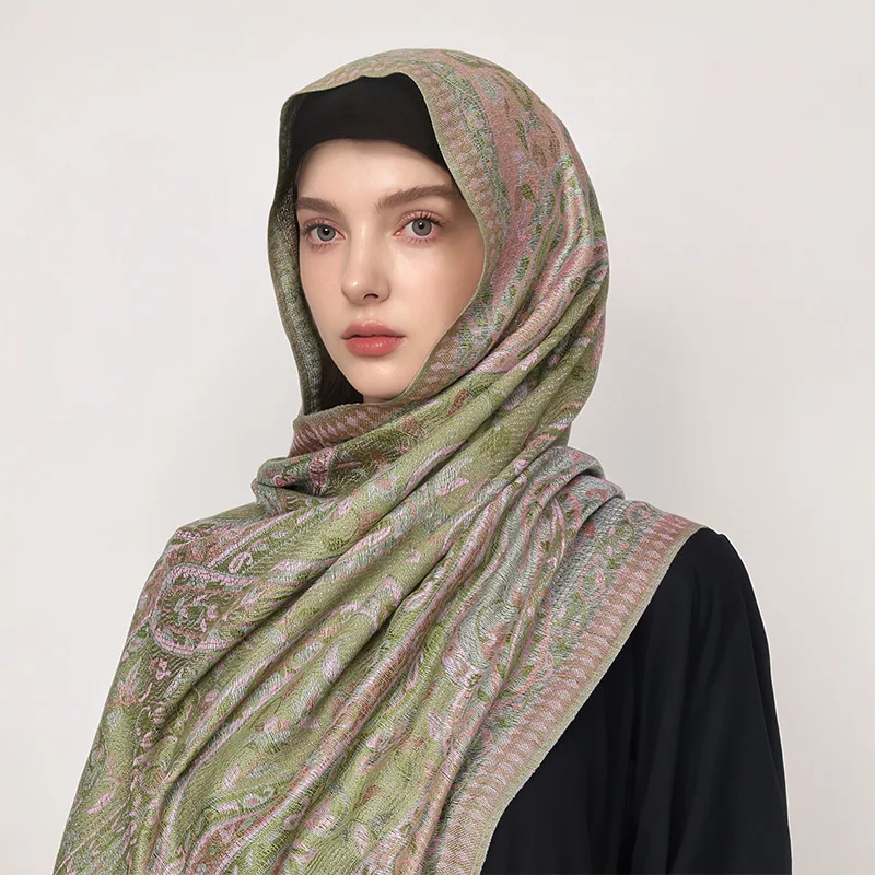 New Pashmina Hijab Scarf Printed Paisley Comfortable Imitation Cashmere Shawl Scarf  Head Wrap for Women Muslim Fashion Turban