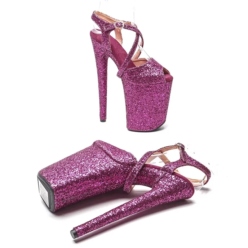 Laijianjinxia novo 23cm/9 polegadas glitter superior sexy exótico plataforma de salto alto sandálias festa pólo sapatos de dança 068