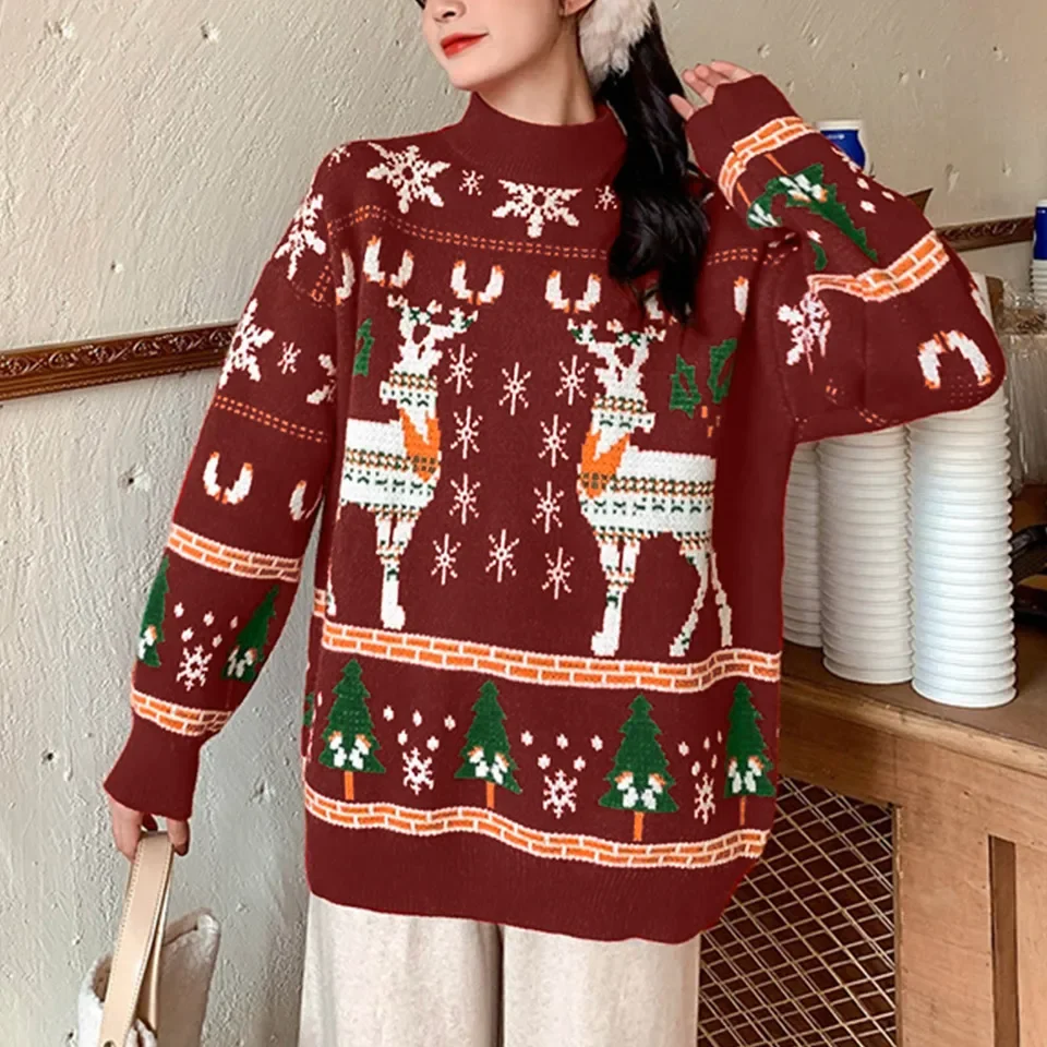 

Christmas Soft Touch Fall Cardigan Women Fashion Christmas Casual High Fleece Thick Winter Print Loose Pullover лонгслив женский
