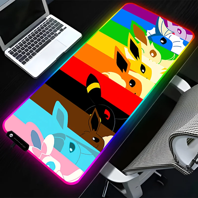 

RGB LED Mouse Pad Rubber HD Mousepad Computer Gaming Accessories Keyboard Pad Office Non Slip Desk P-pokemon E-eevee Mouse Mat