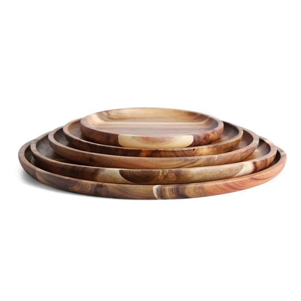 Round Wooden Tray Serving Platter Appetizer Display Dinner Plate Dried Fruit Snack Tea plateau Kitchen Accessory de service 트레이