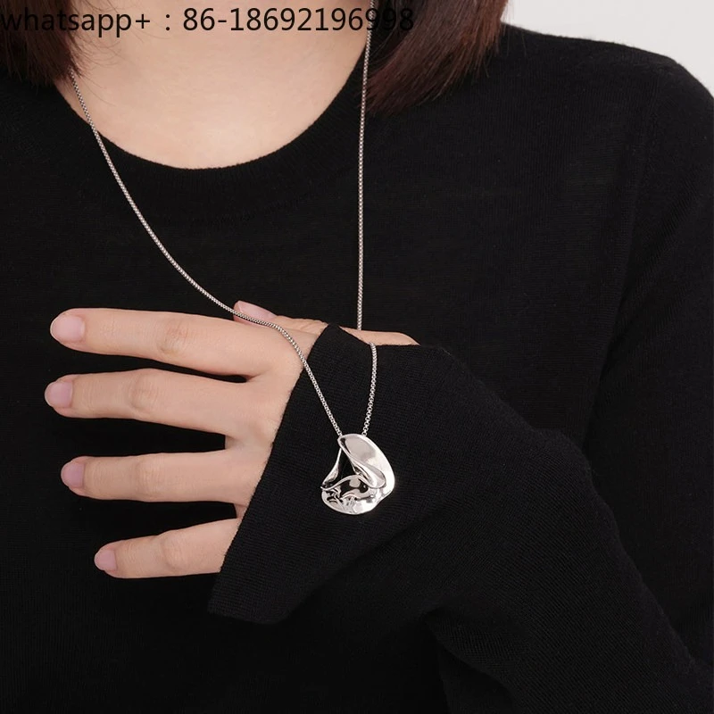 Ribbon Necklace 925 Silver Women's Versatile Autumn and Winter Sweater Chain