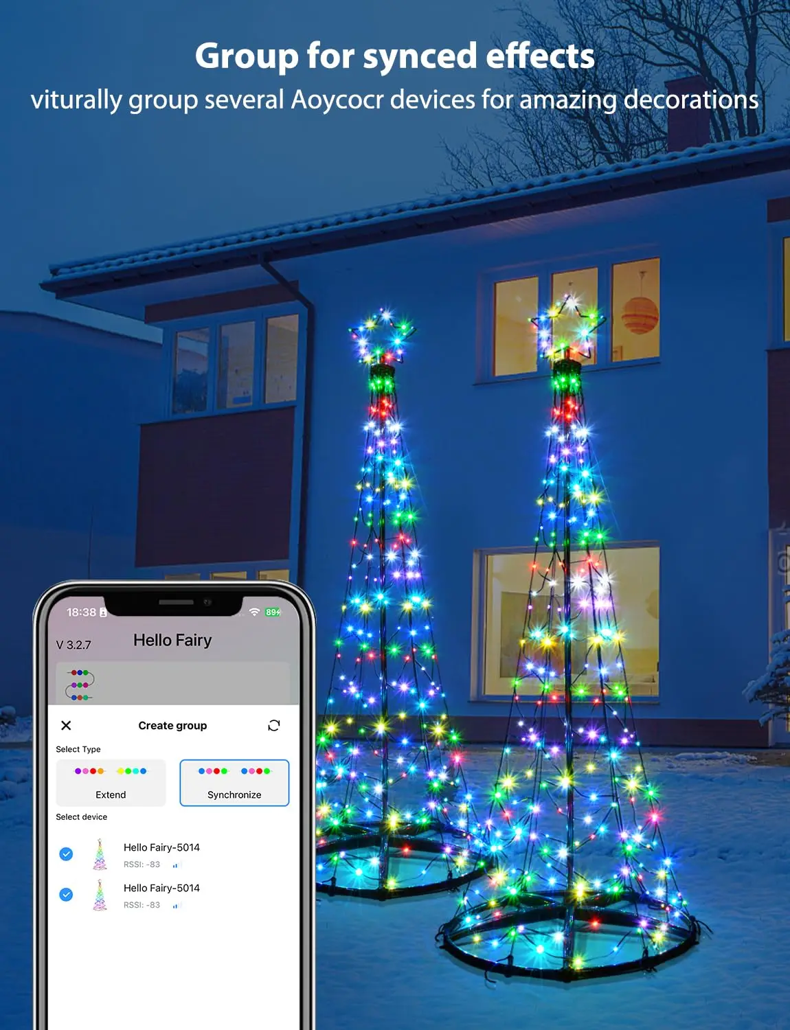 6.6FT 2M Smart LED Christmas Tree With Lights Tree Topper Star String Lights RGB Outdoor Indoor Waterproof Garden Decor 2024