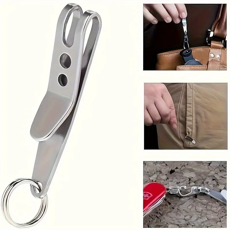 Stainless Steel Pocket Hanging Clip, Floating Clip Keychain with Key Ring