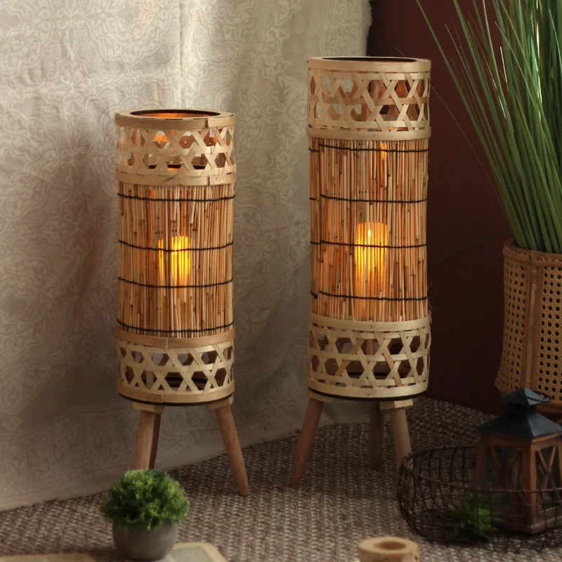 

Handmade Grass Candlestick Chinese Garden Floor Wind Lamp Retro Teahouse Home Decoration Photography Props Candlestick