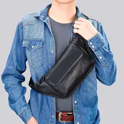 Fashion trend shoulder bag new men's all-in-one chest bag simple sports style men's chest bag wasit bag leather belt pouch phone