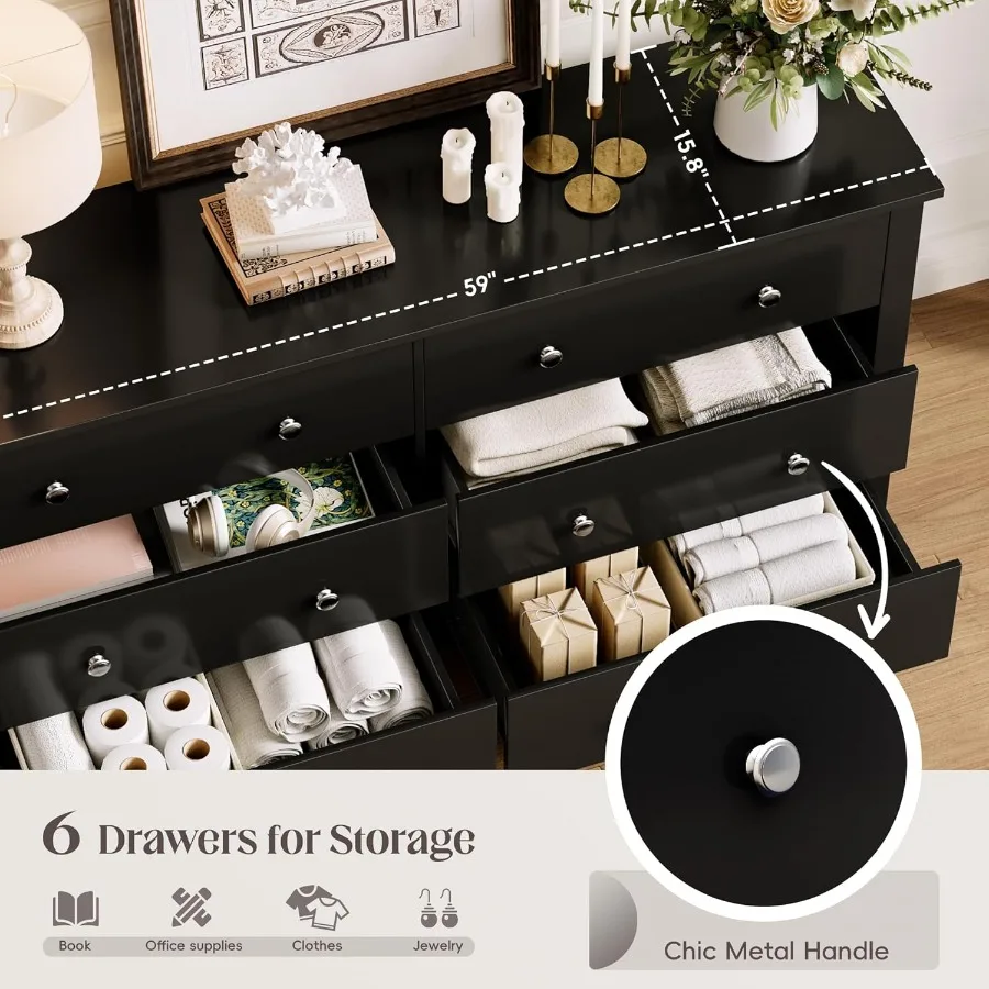 خزانة سوداء لغرفة النوم مع 6 أدراج خزانة خشبية وحدة برج تخزين ذات أدراج واسعة تتميز بتصميم عصري مثالي #4