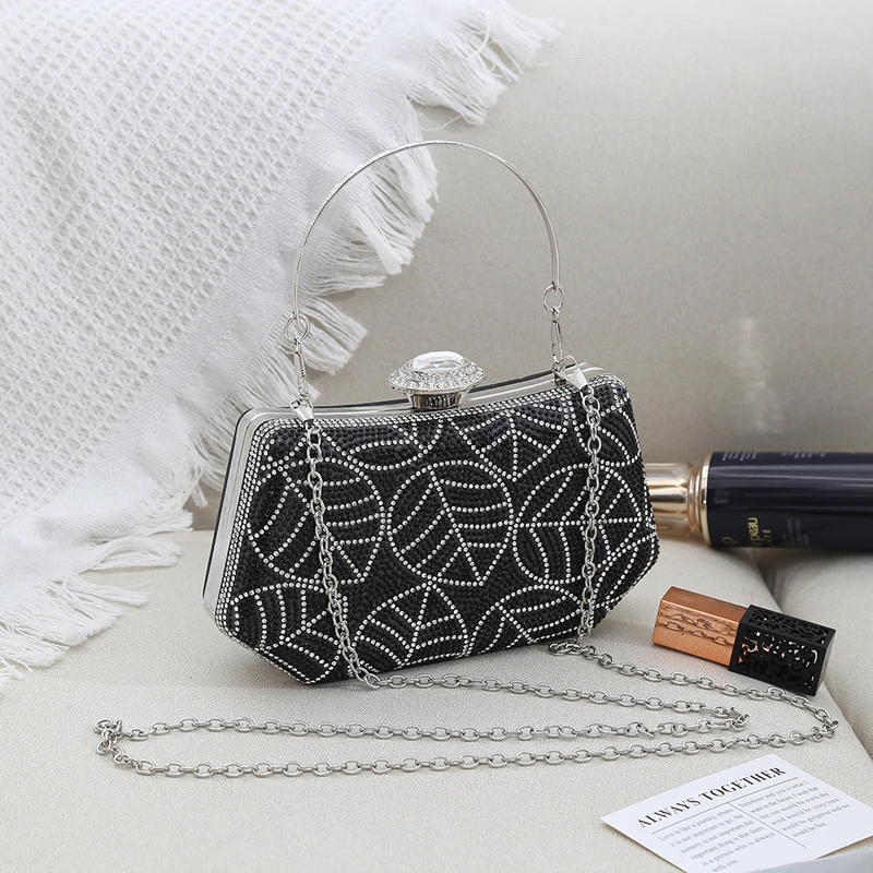 

Роскошная блестящая вечерняя сумка со стразами, бриллиантовый узор в виде листьев, клатч с цепочкой, элегантные женские сумки для банкета и ужина