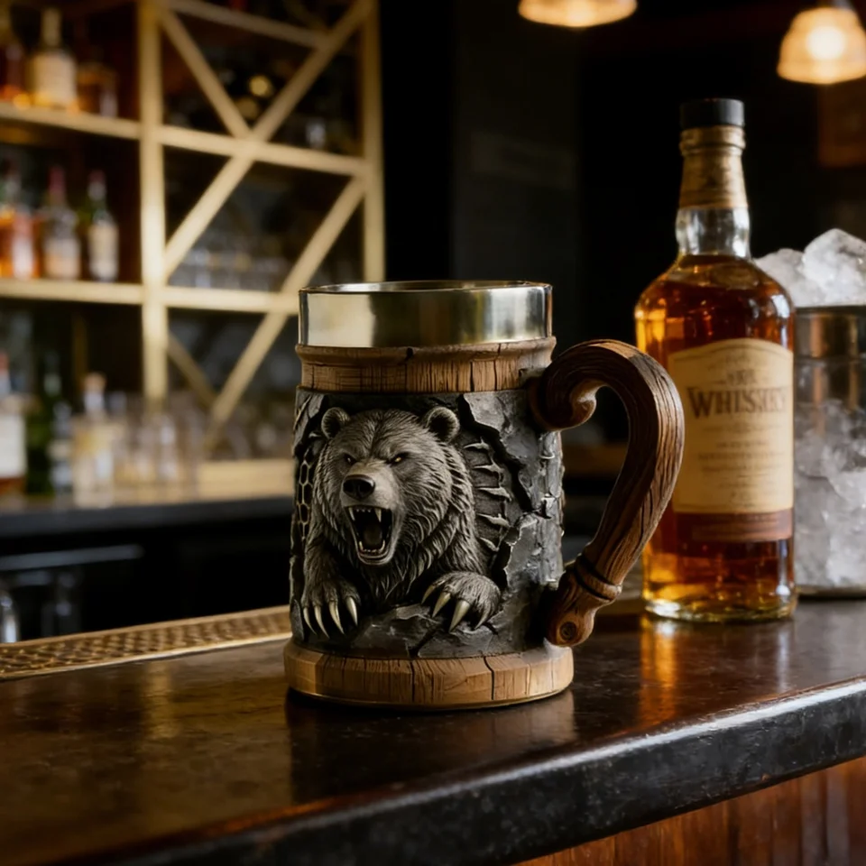 Hand-painted Creative North American Grizzly Bear Beer Mug 3D