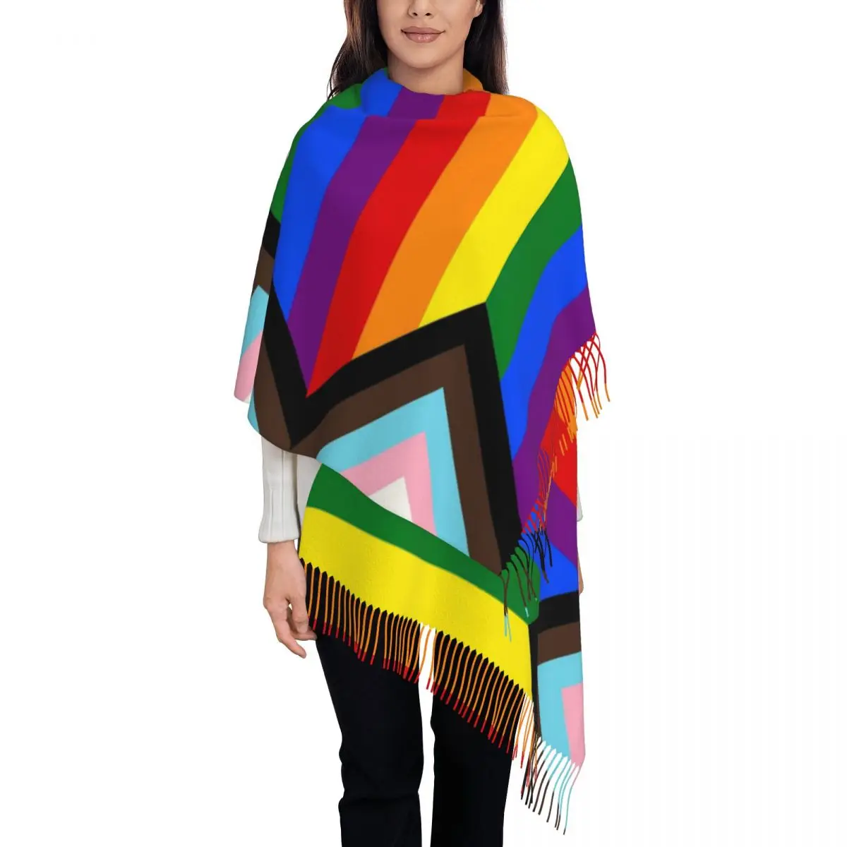 Vooruitgang Pride Vlag Sjaal Voor Vrouwen Warme Winter Pashmina Sjaals En Wikkel Lgbt Regenboog Grote Sjaal Sjaal Lichtgewicht