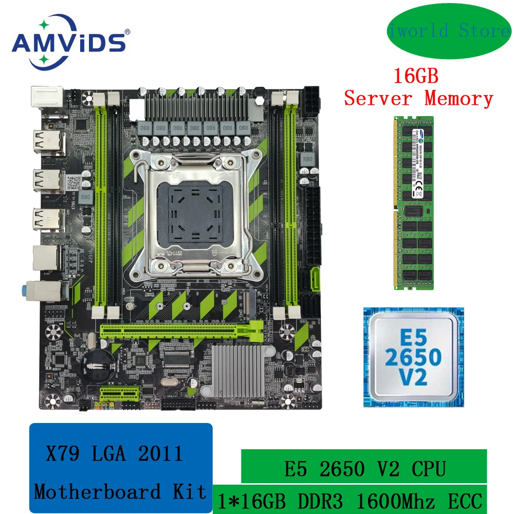 X79 XEON Motherboard Kit X79G with Intel E5 2650 V2 CPU and 16GB DDR3 1600MHZ RECC Memory Combo LGA 2011 Set M.2 NVME