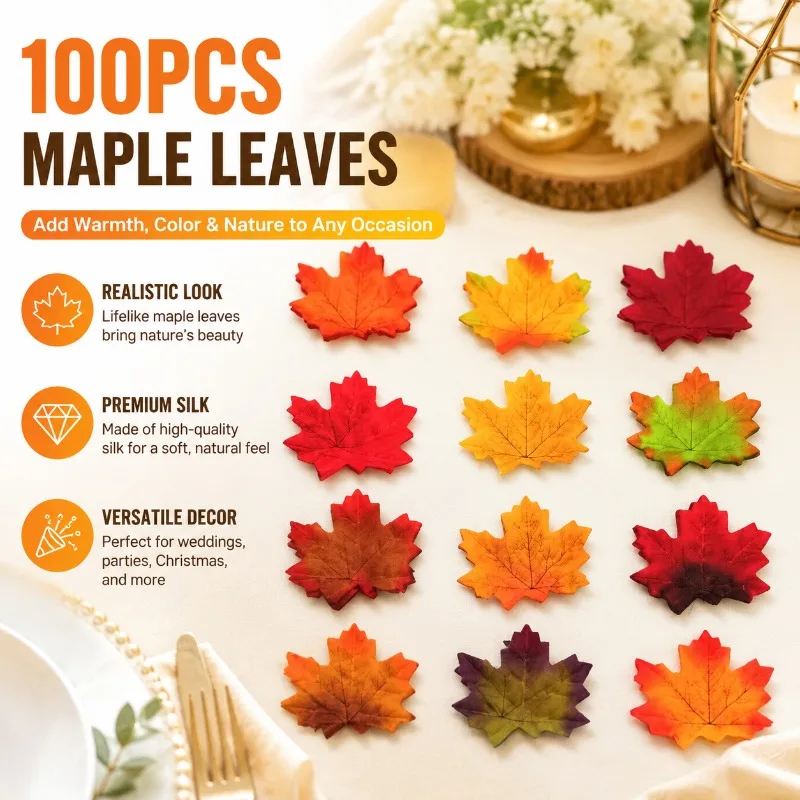 Folded Artificial Maple Leaves Silk Cloth Fake Foliage Decor Realistic Simulation Leaf Ornaments for Scene Layout Romantic