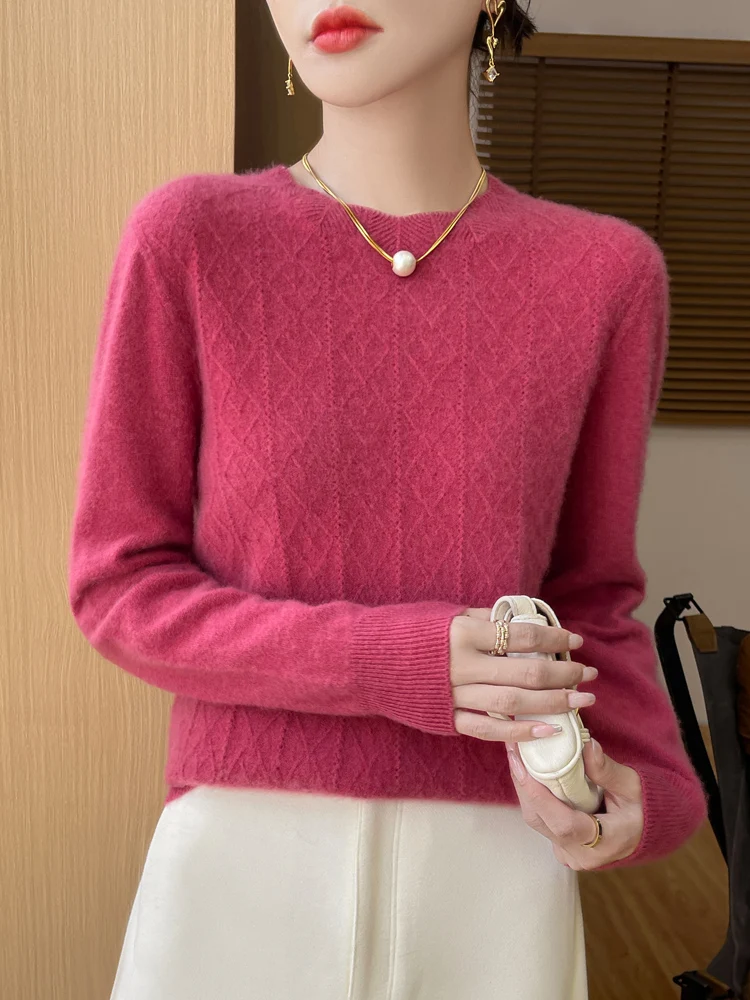 Women’s Sweater O-neck 100% Merino Wool Knitwear Cashmere Pullover Autumn Winter Long Sleeve Grace Solid Comfortable Clothes Top