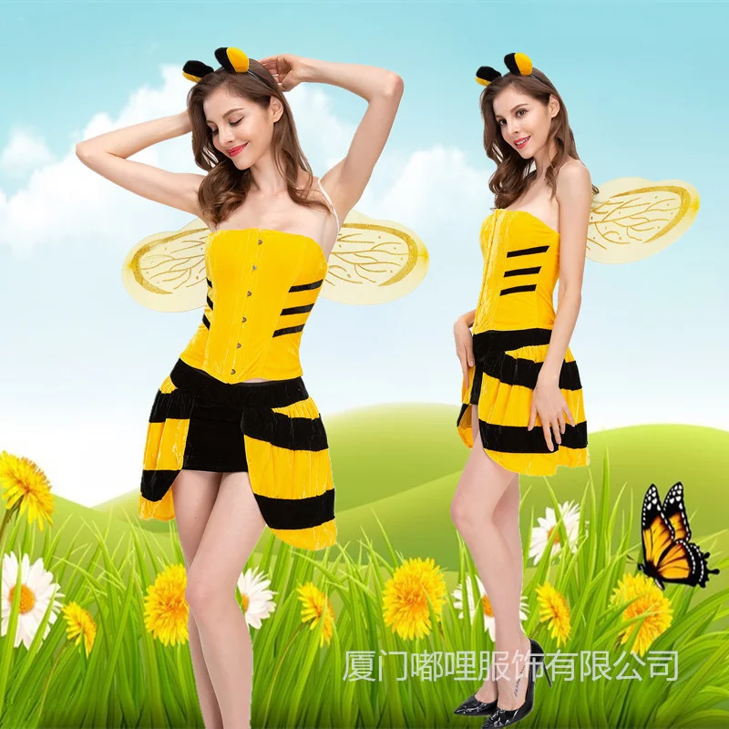 New night club, bar, party, game suit, Halloween costume, adult, yellow butterfly, small bee, acting as a camera suit