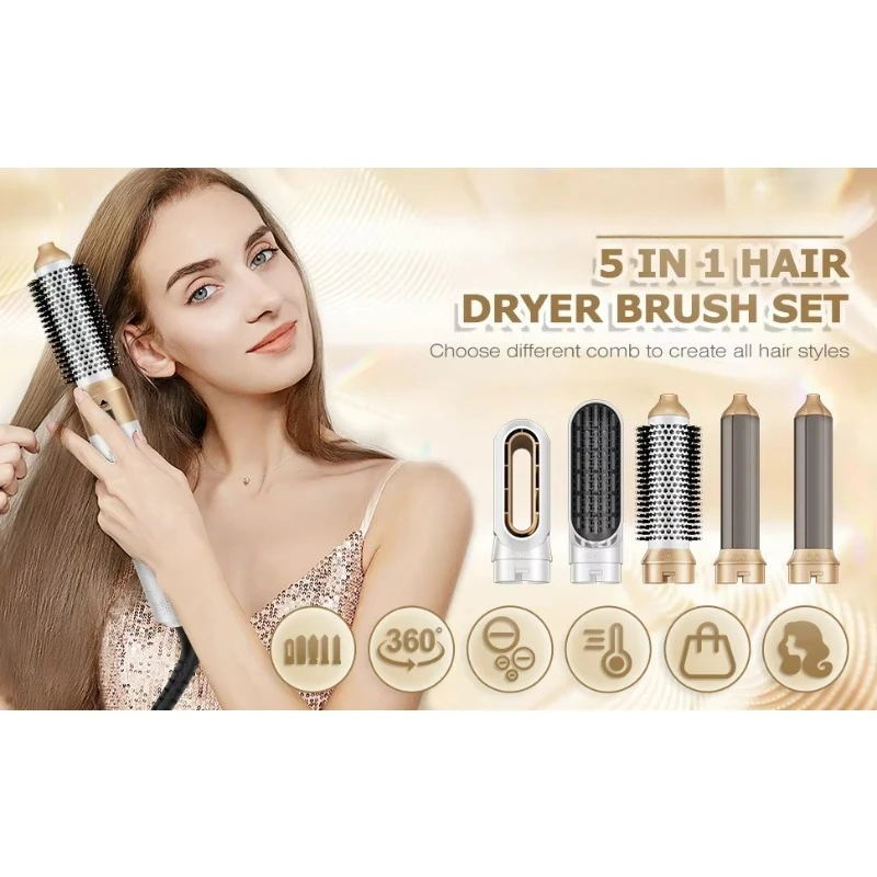 5-in-1 high-speed hair dryer, with DC motor, speed 38,000 rpm, including 5 accessories
