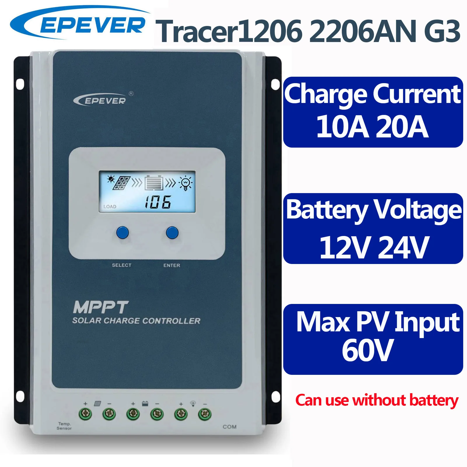 New Upgrade 10A 20A MPPT Solar Charge Controller Max PV Input 60V Auto Identify Battery Voltage 12V 24V