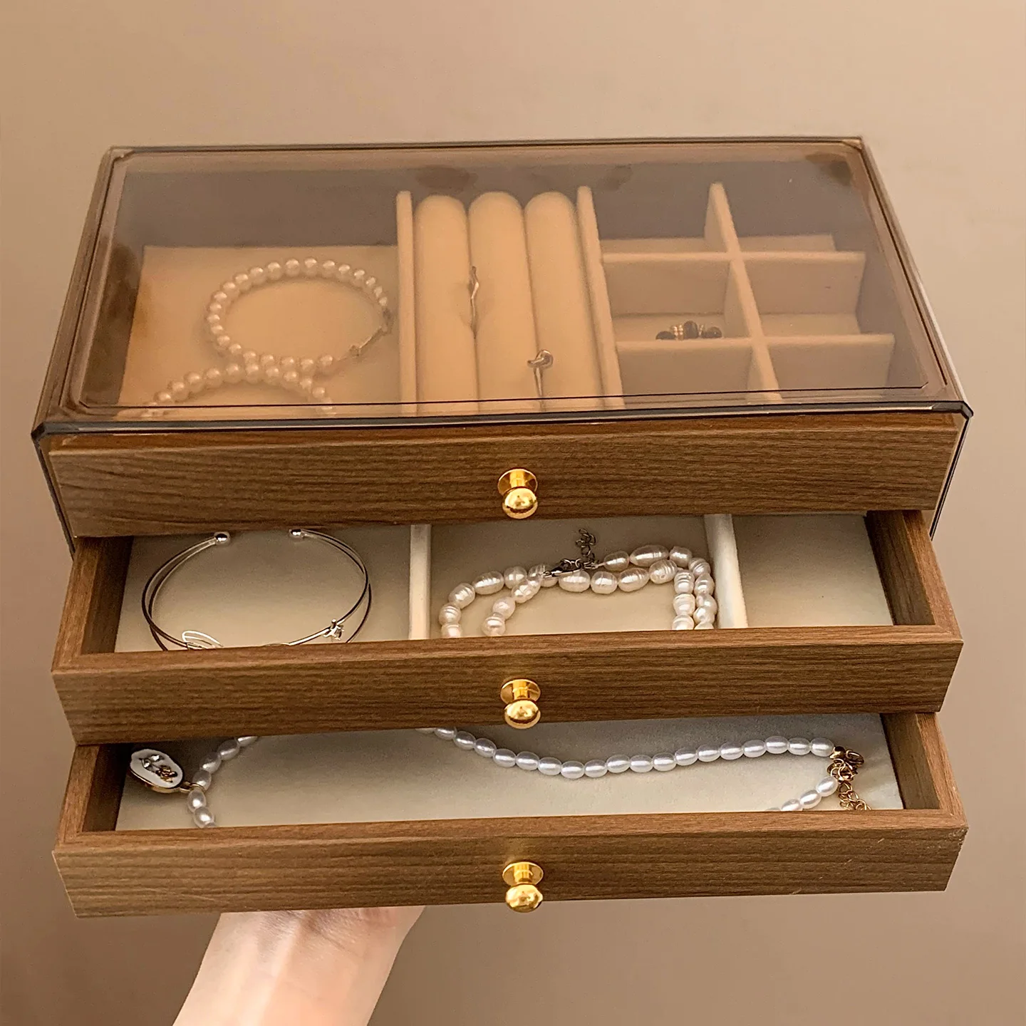 

Ретро орех, большая емкость, тройник, органайзер для хранения ювелирных изделий, орехи, кольца, серьги, аксессуары ручной работы