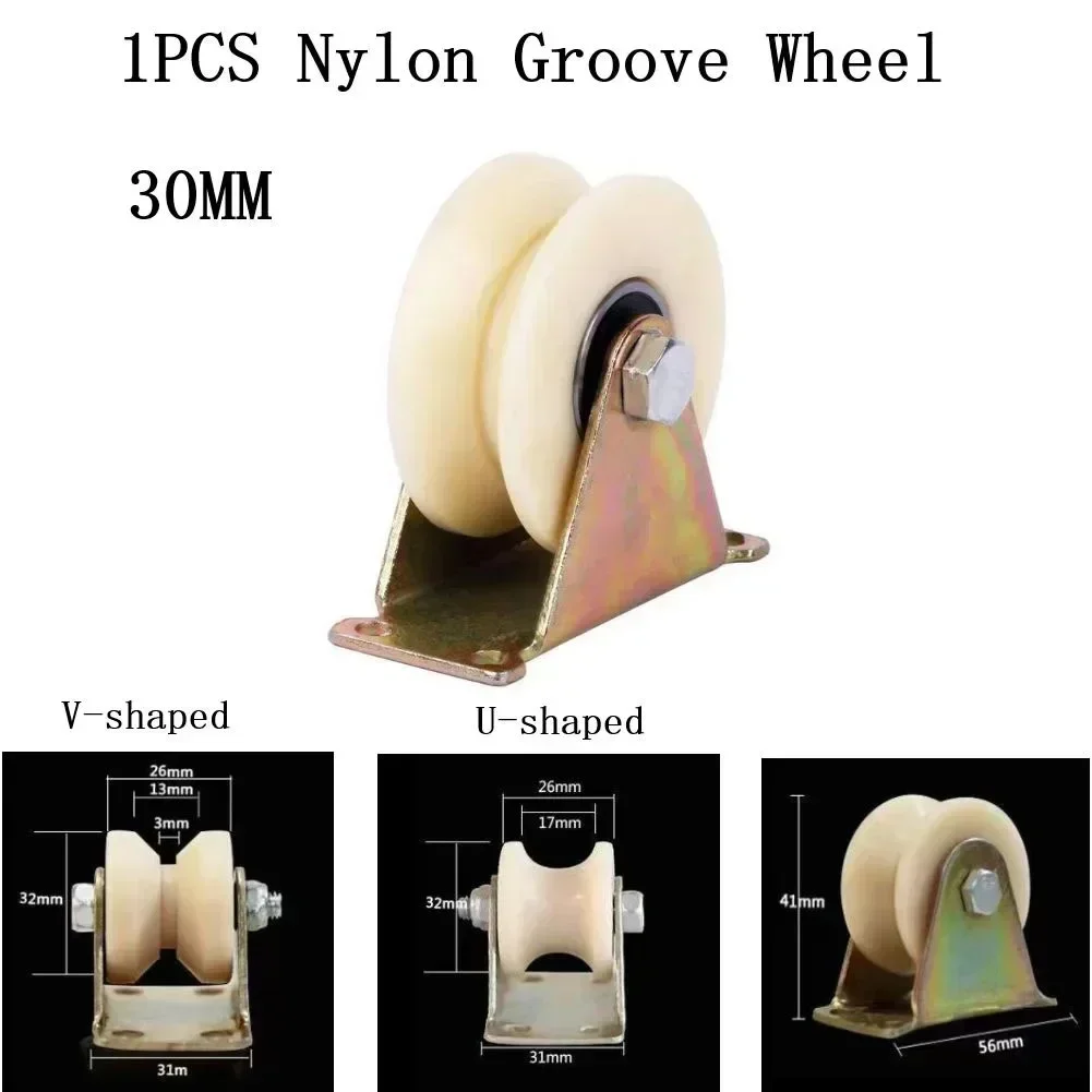 V/U-30MM Type Nylon Grooved Rollers 30mm Heavy Duty Sliding Door Rollers With Stand For Bracket Track Pulley Triangular Iron