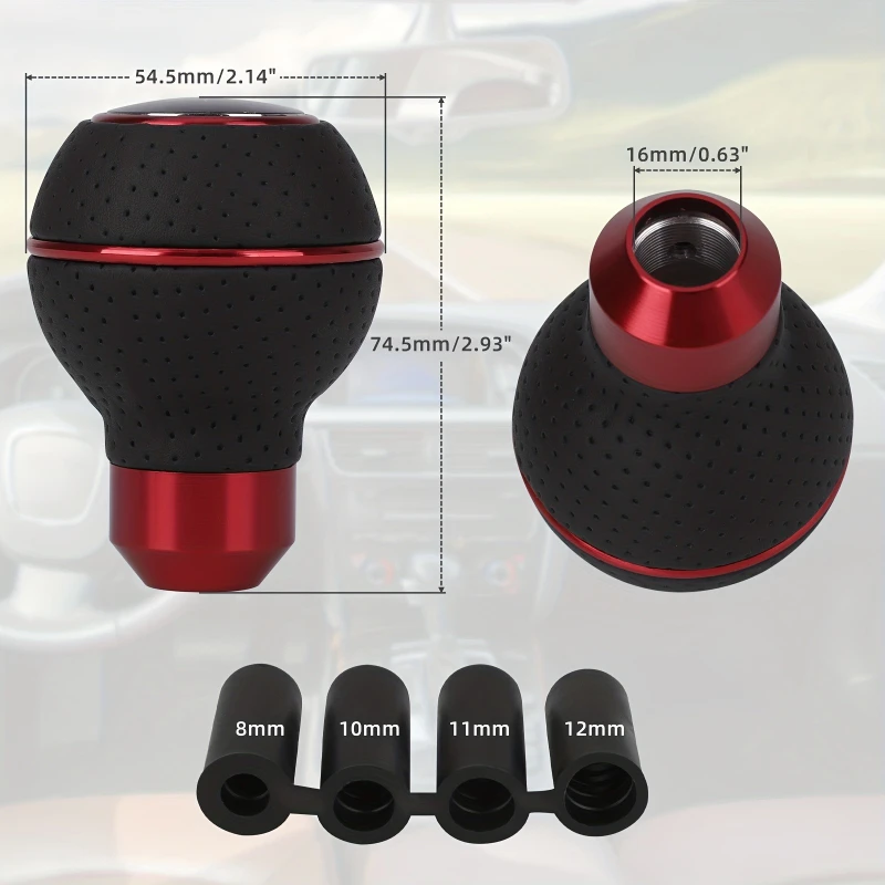 Car Accessories PU Aluminum Gear Shift Knob 5-Speed Spherical Shift Knob Universal for Manual Transmission Includes 4 Adapters