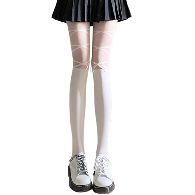1-Pack Lightweight Tights with Ribbon Bow Detail – Trendy Spring/Summer Style for Teens