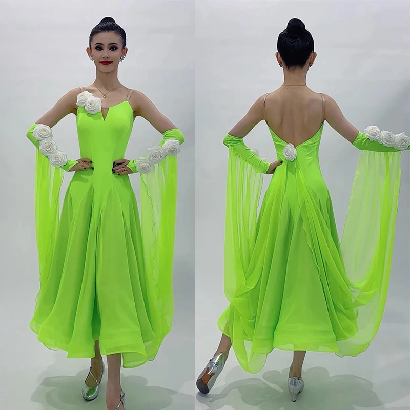 

Цветы флуоресцентное зеленое платье для бальных танцев вальс танго танцевальный костюм женское платье для соревнований элитные платья для выпускного вечера BL15226
