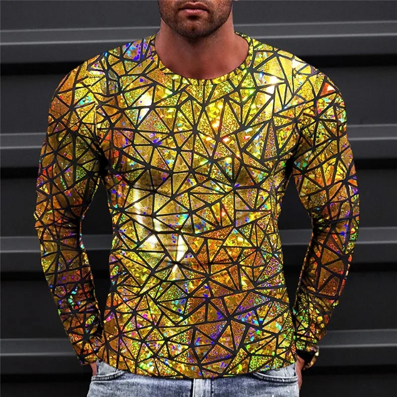 Optical Illusion Pattern T-Shirt For Men Colorful 3D Printed T Shirts Summer Casual Harajuku Loose Tees O-Neck Tops Long Sleeves