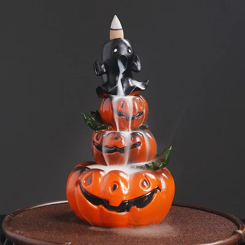 

resin Halloween pumpkin backflow incense burner, creative European-style ghost festival backflow aromatherapy burner gifts